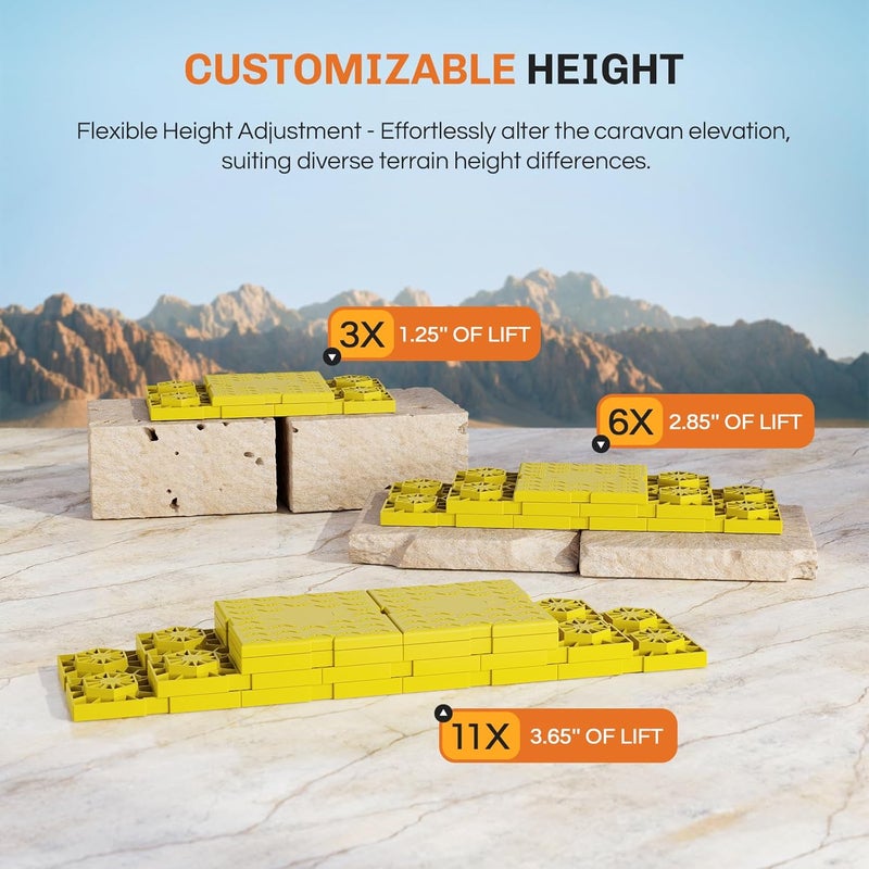 WELLUCK RV Leveling Blocks 12 Pack, Heavy Duty Camper Blocks & Interlocking Design Camper Levelers with 2 Velcro Straps - Customizable Height Sturdy RV Blocks for Single & Dual Wheels - Image 4